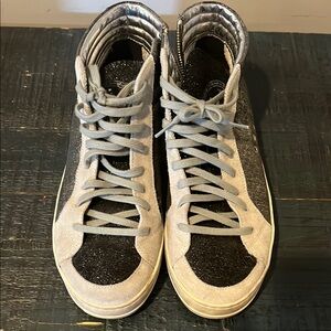 Stylish Black and Silver High-Top Sneakers